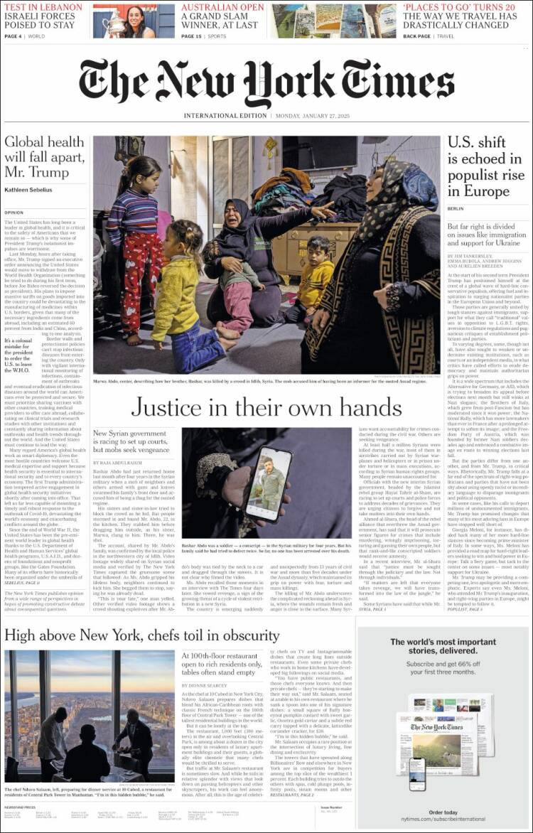 Portada de International New York Times (Europa)