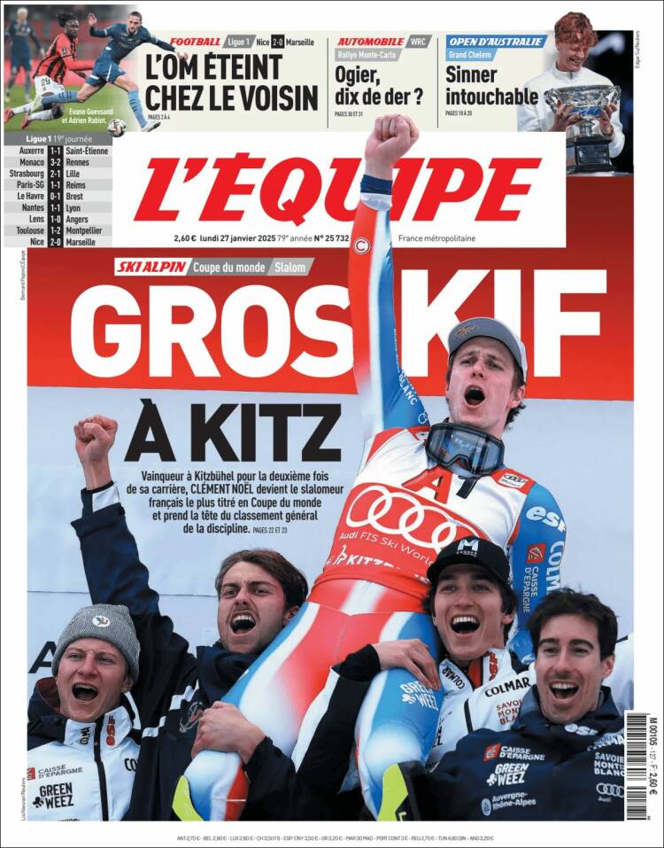 Portada de L'Equipe (Francia)