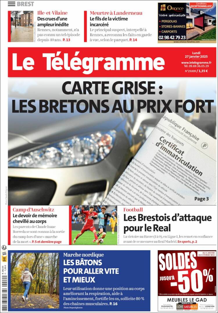 Portada de Télégramme (Francia)