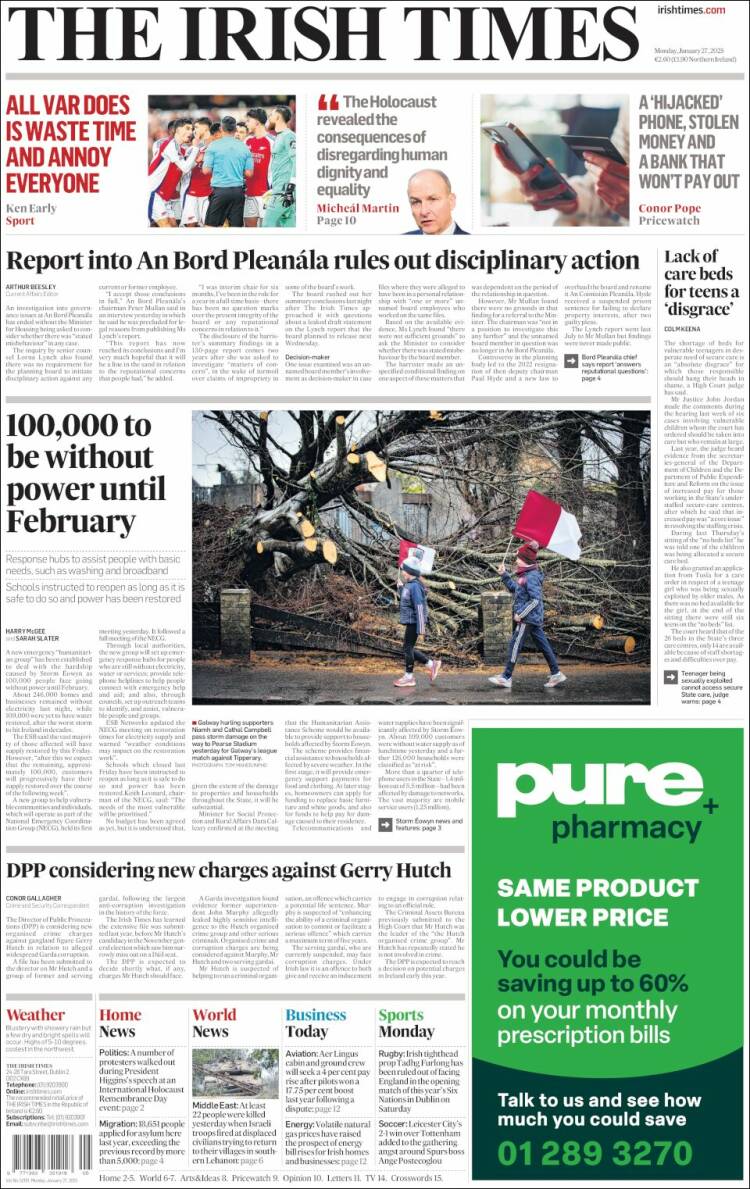 Portada de Irish Times (Irlanda)