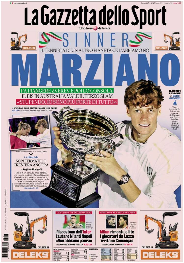 Portada de La Gazzetta dello Sport (Italia)