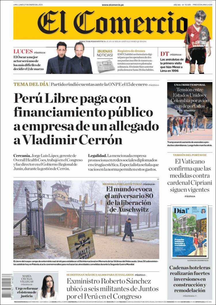 Portada de El Comercio (Per&uacute;)