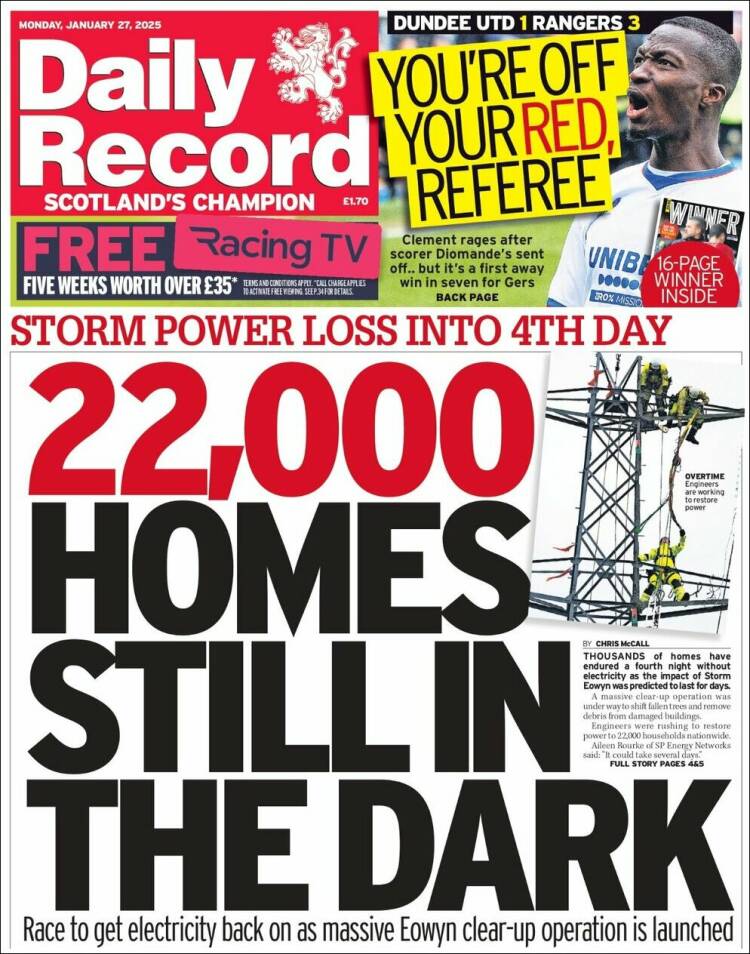 Portada de Daily Record (Reino Unido)