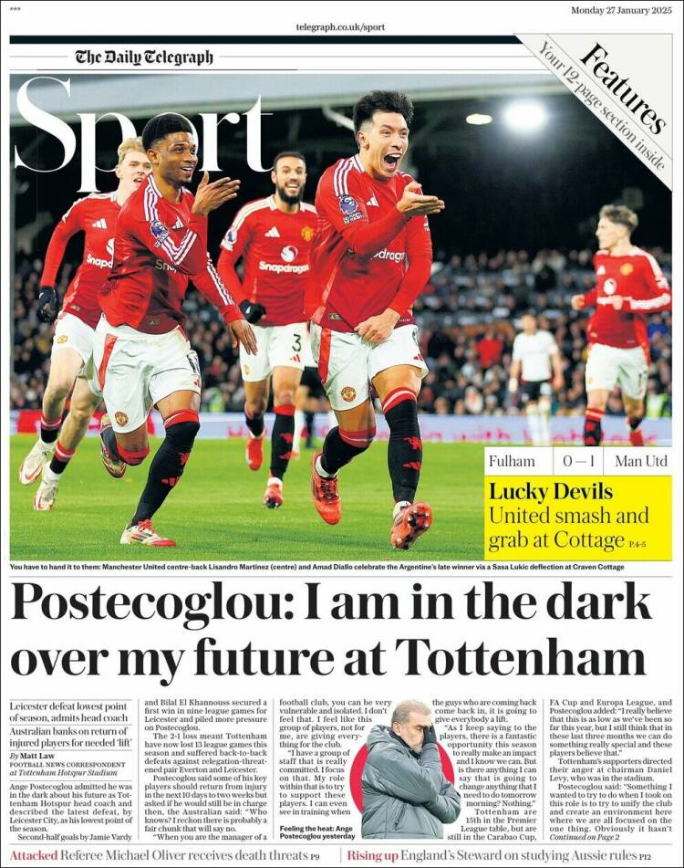 Portada de Telegraph Sport (Reino Unido)