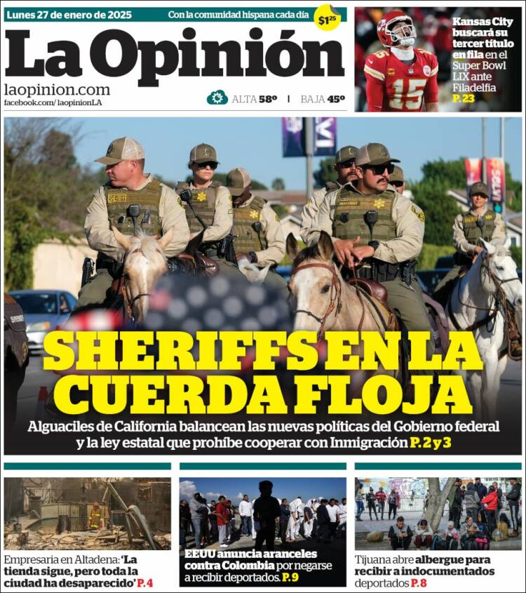 Portada de La Opinión (USA)