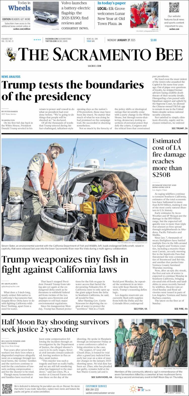 Portada de The Sacramento Bee (USA)