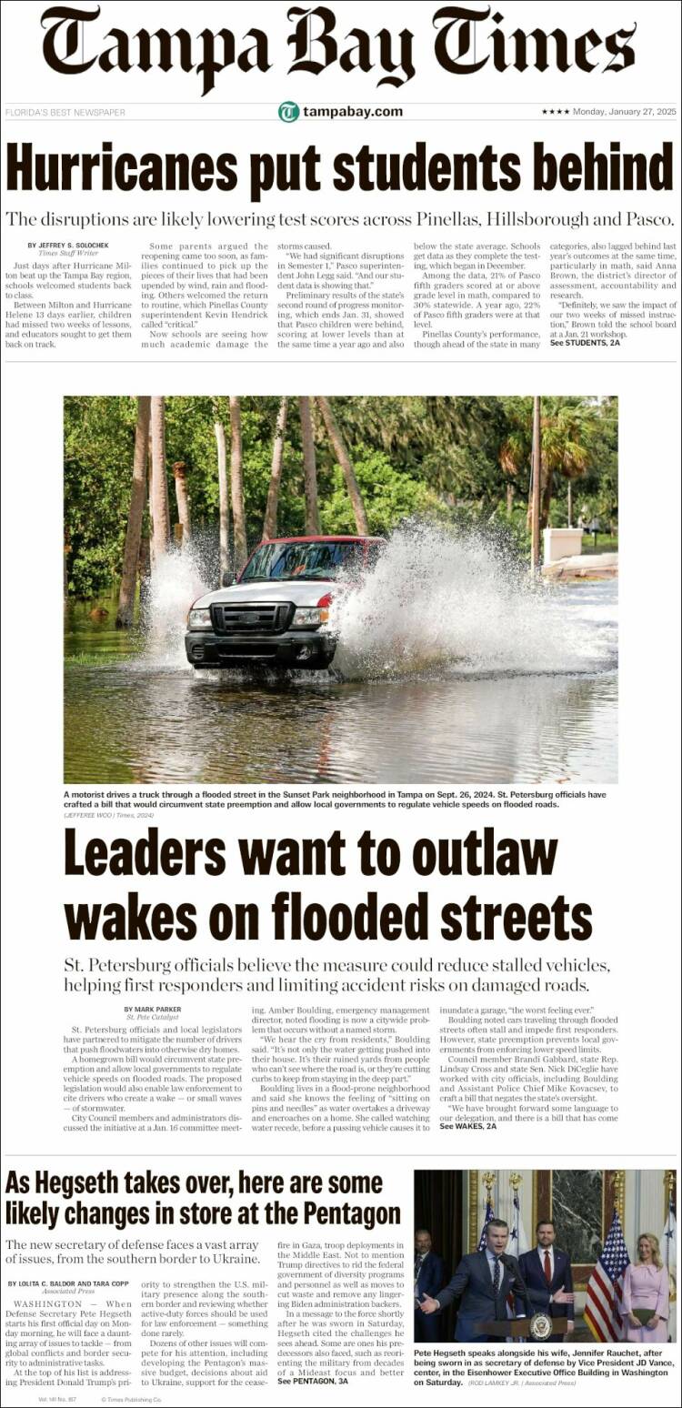 Portada de Tampa Bay Times (USA)