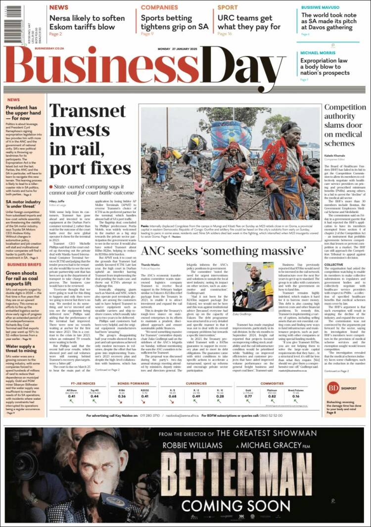 Portada de Business Day (Sud&aacute;frica)