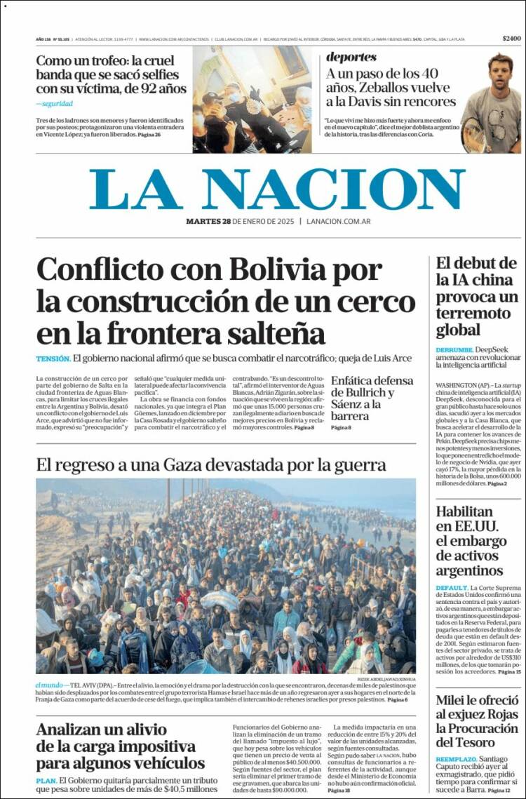 Portada de La Nación (Argentina)