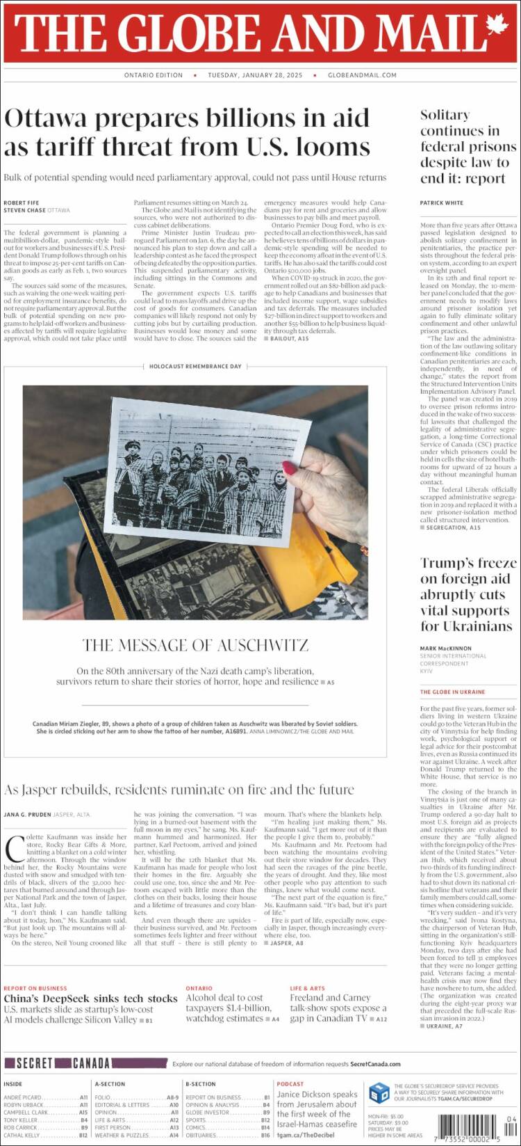 Portada de The Globe and Mail (Canadá)