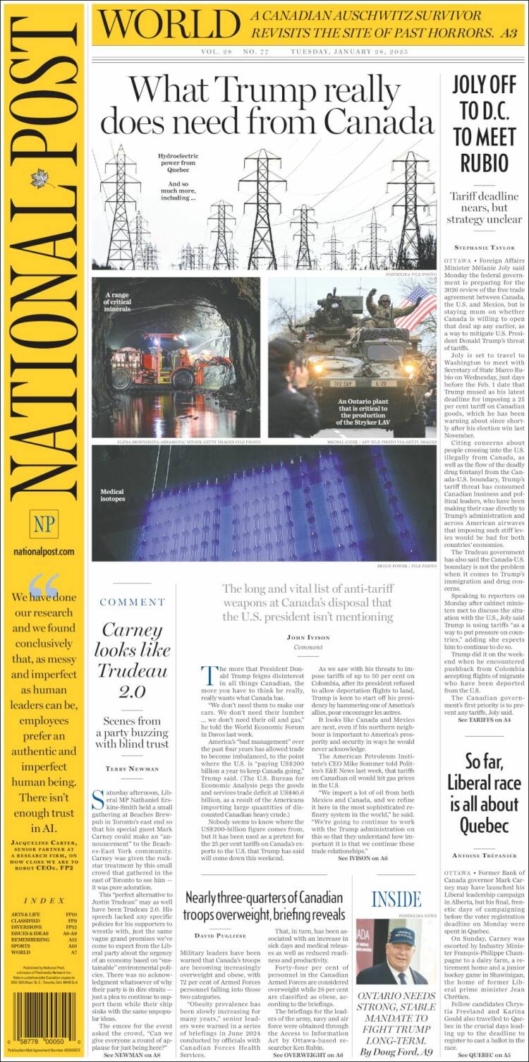 Portada de The National Post (Canadá)