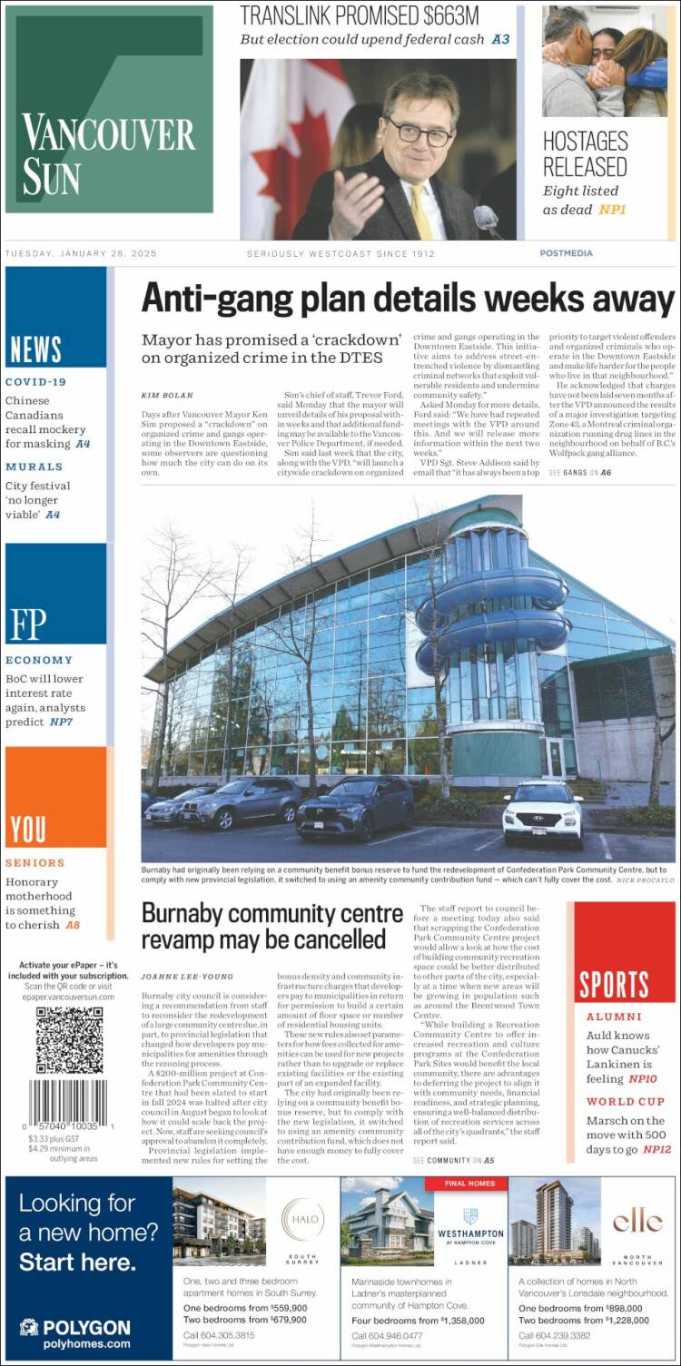 Portada de The Vancouver Sun (Canadá)