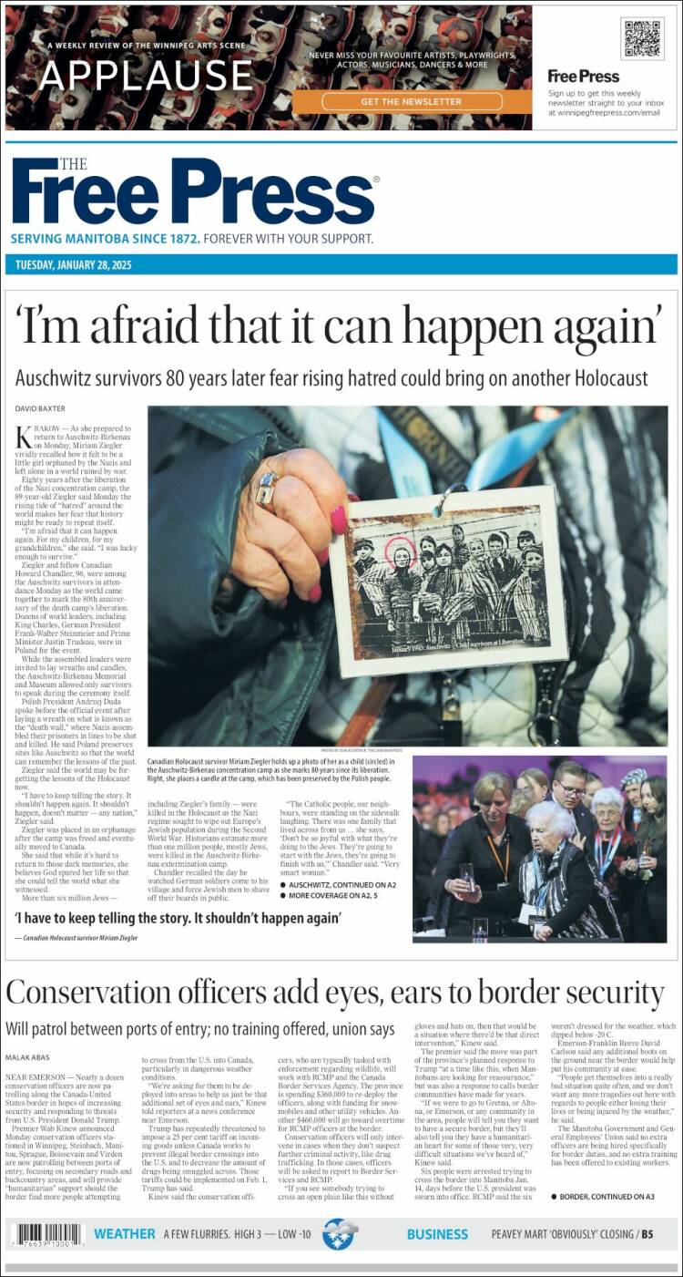 Portada de Winnipeg Free Press (Canadá)