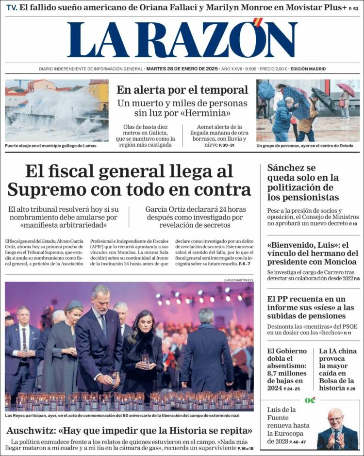 Portada de La Razón (España)