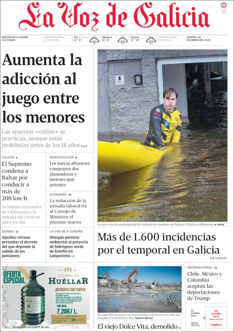 Portada de La Voz de Galicia (España)