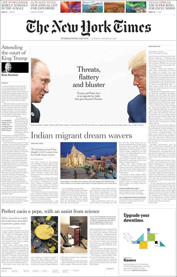 Portada de International New York Times (Europa)