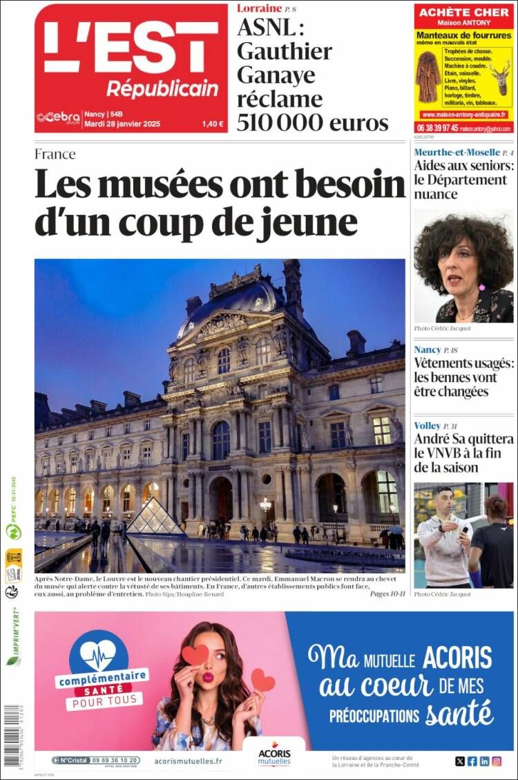 Portada de L'Est Republicain (Francia)