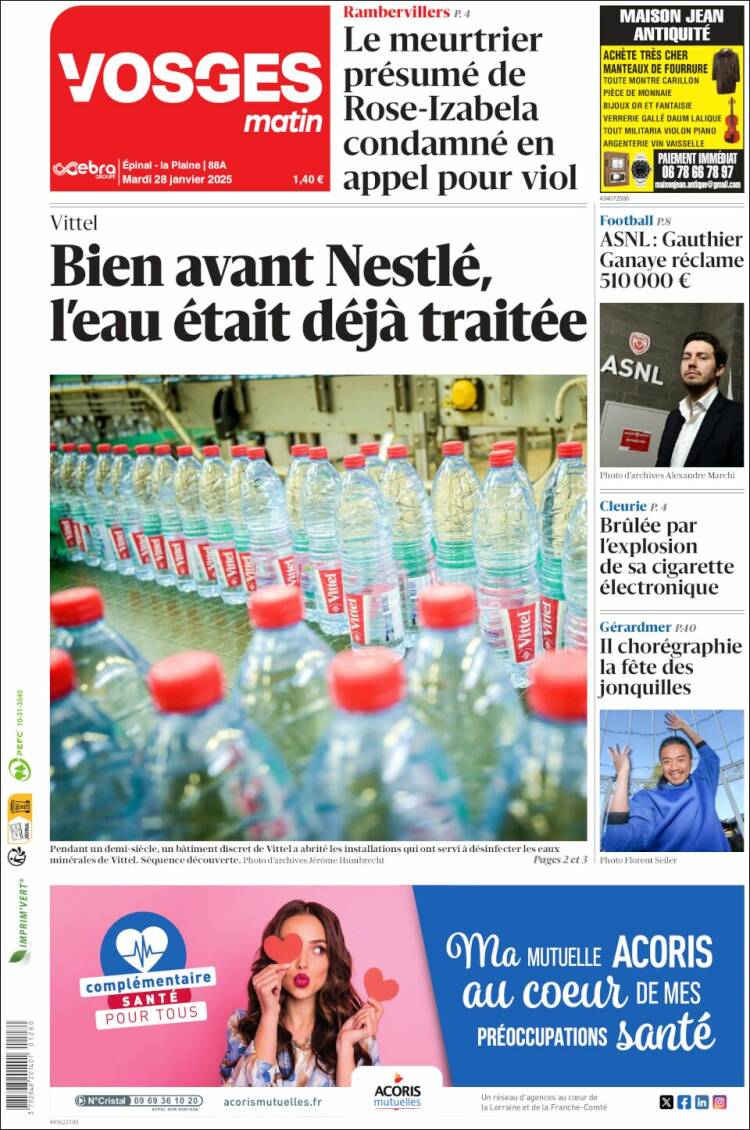 Portada de Vosges Matin (Francia)