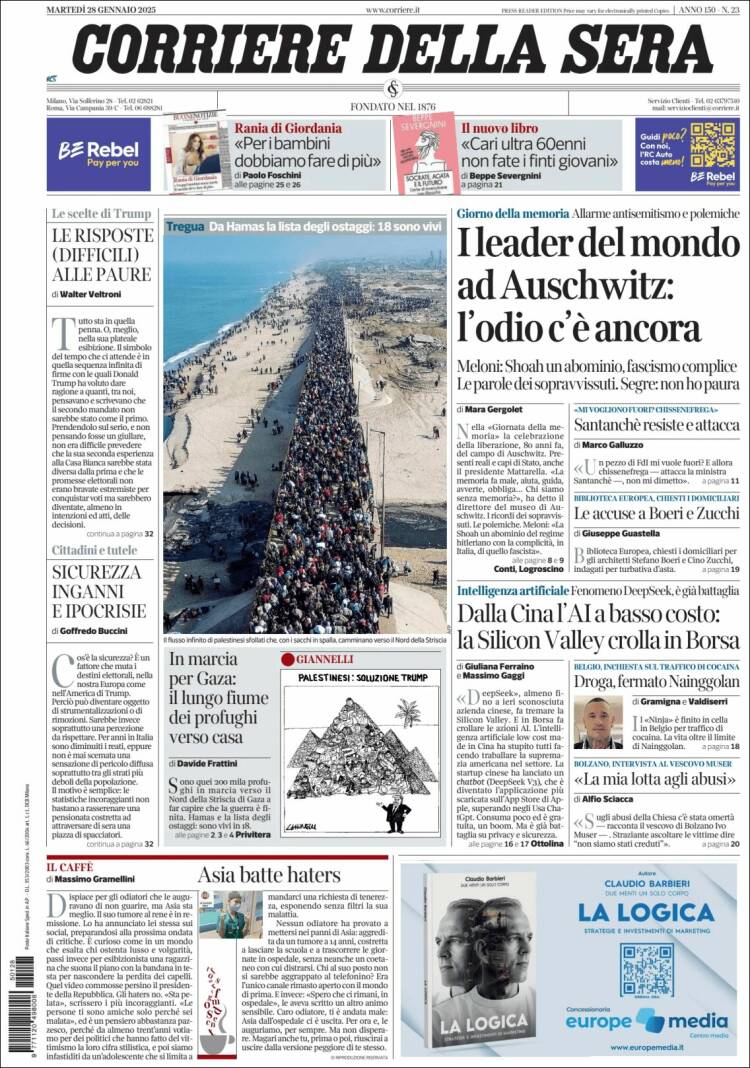 Portada de Corriere della Sera (Italia)