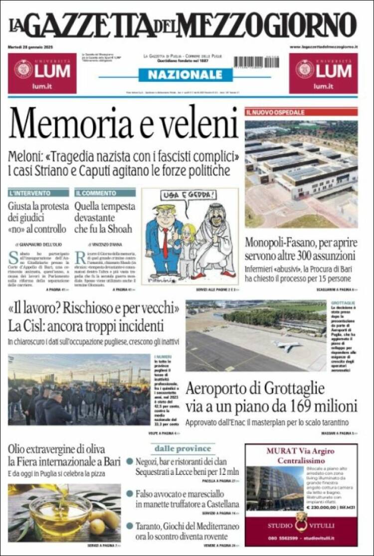 Portada de La Gazzetta del Mezzogiorno (Italia)