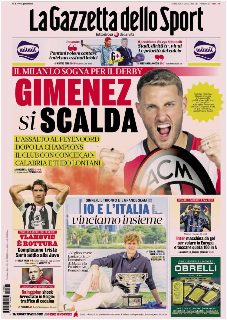 Portada de La Gazzetta dello Sport (Italia)