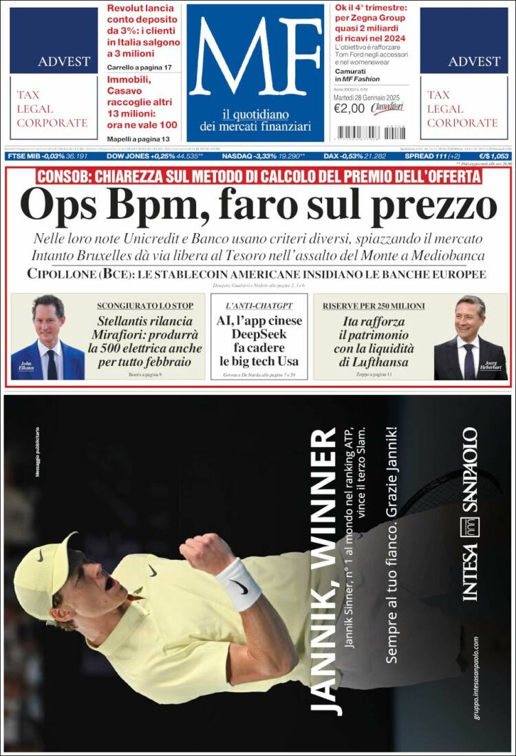 Portada de Milano Finanza (Italia)