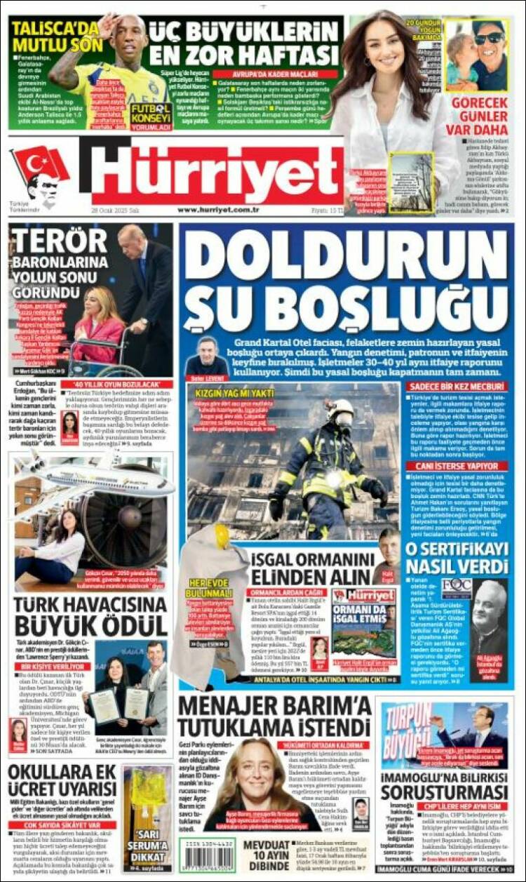 Portada de Hürriyet (Turquía)