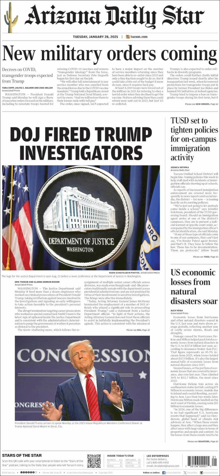 Portada de Arizona Daily Star (USA)