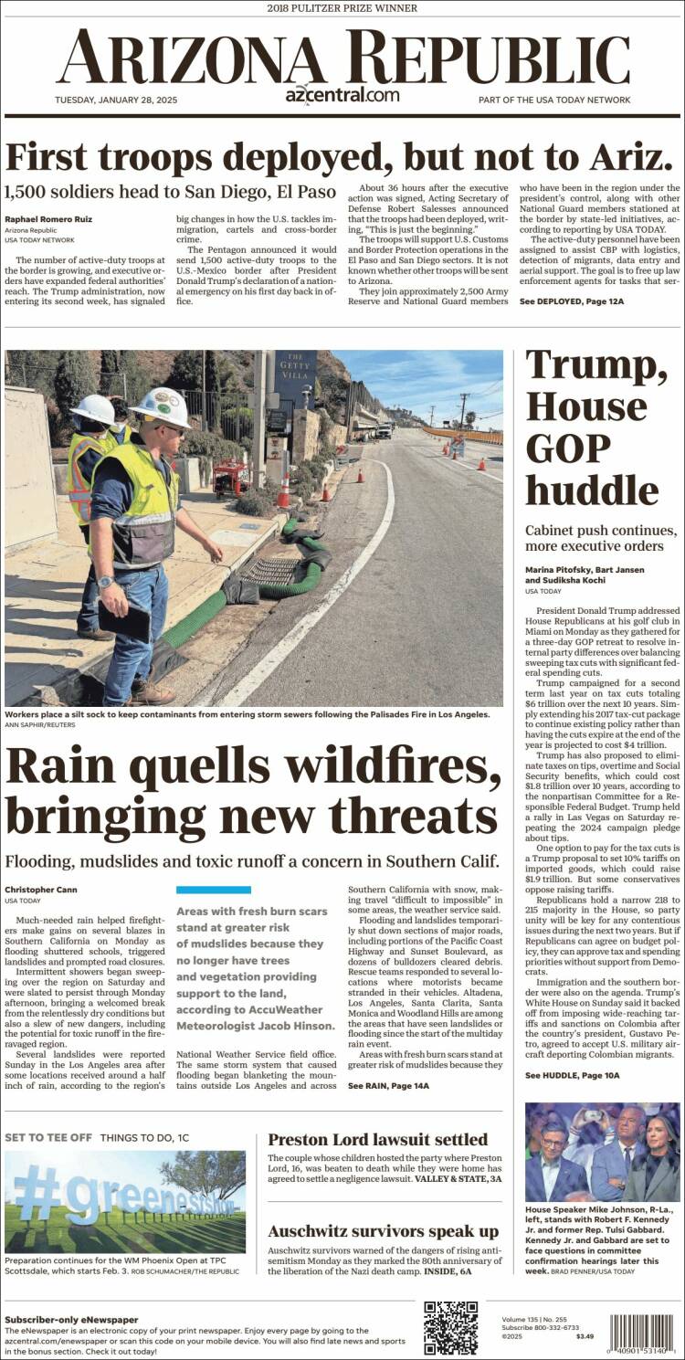 Portada de Arizona Republic News (USA)