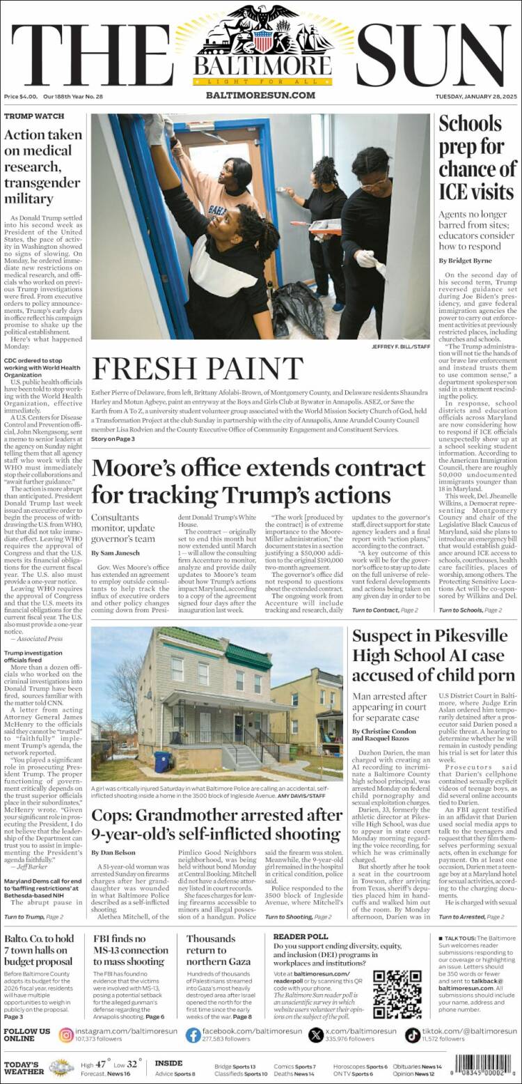 Portada de The Baltimore Sun (USA)