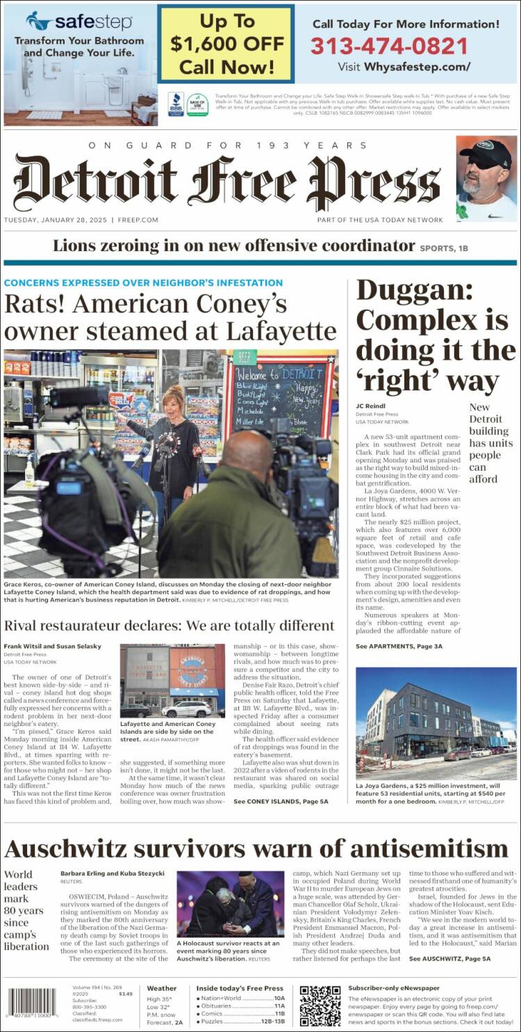 Portada de Detroit Free Press (USA)
