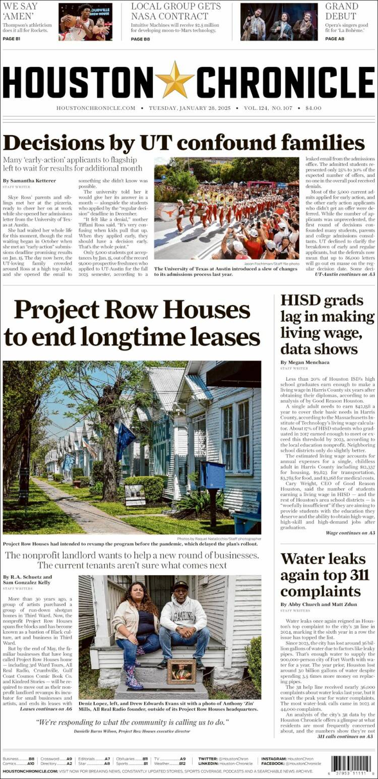 Portada de Houston Chronicle (USA)