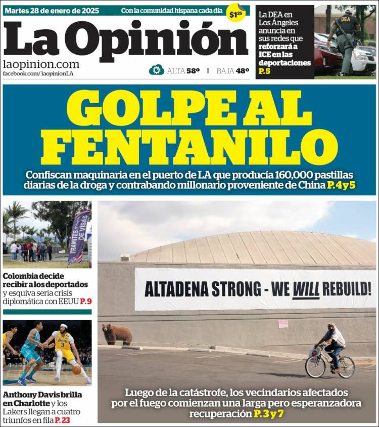 Portada de La Opinión (USA)