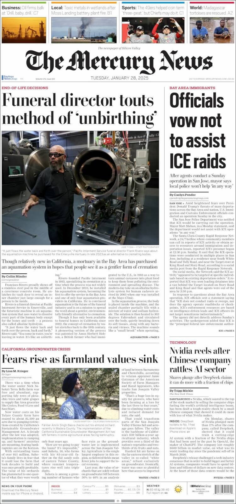 Portada de San Jose Mercury News (USA)