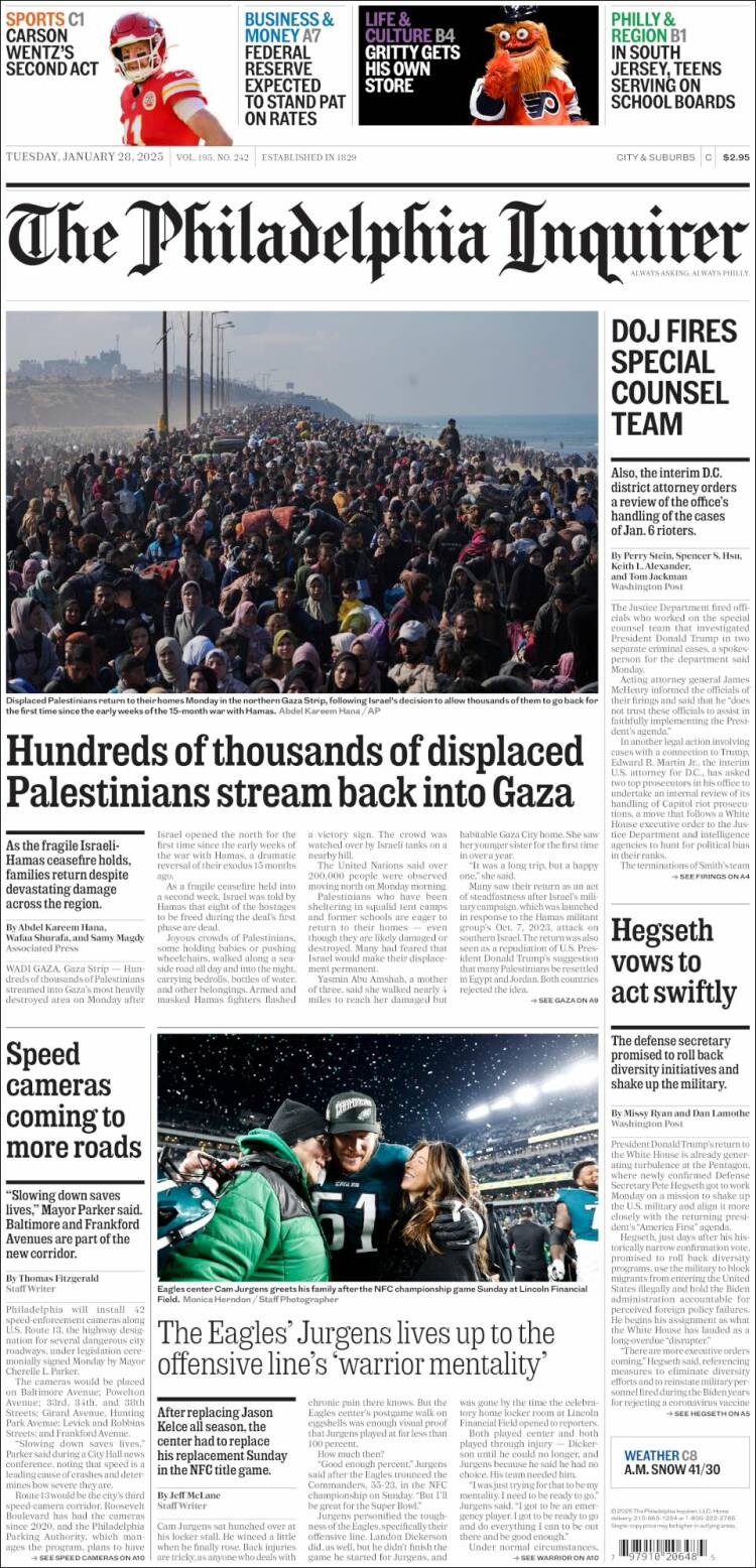 Portada de Philadelphia Inquirer (USA)