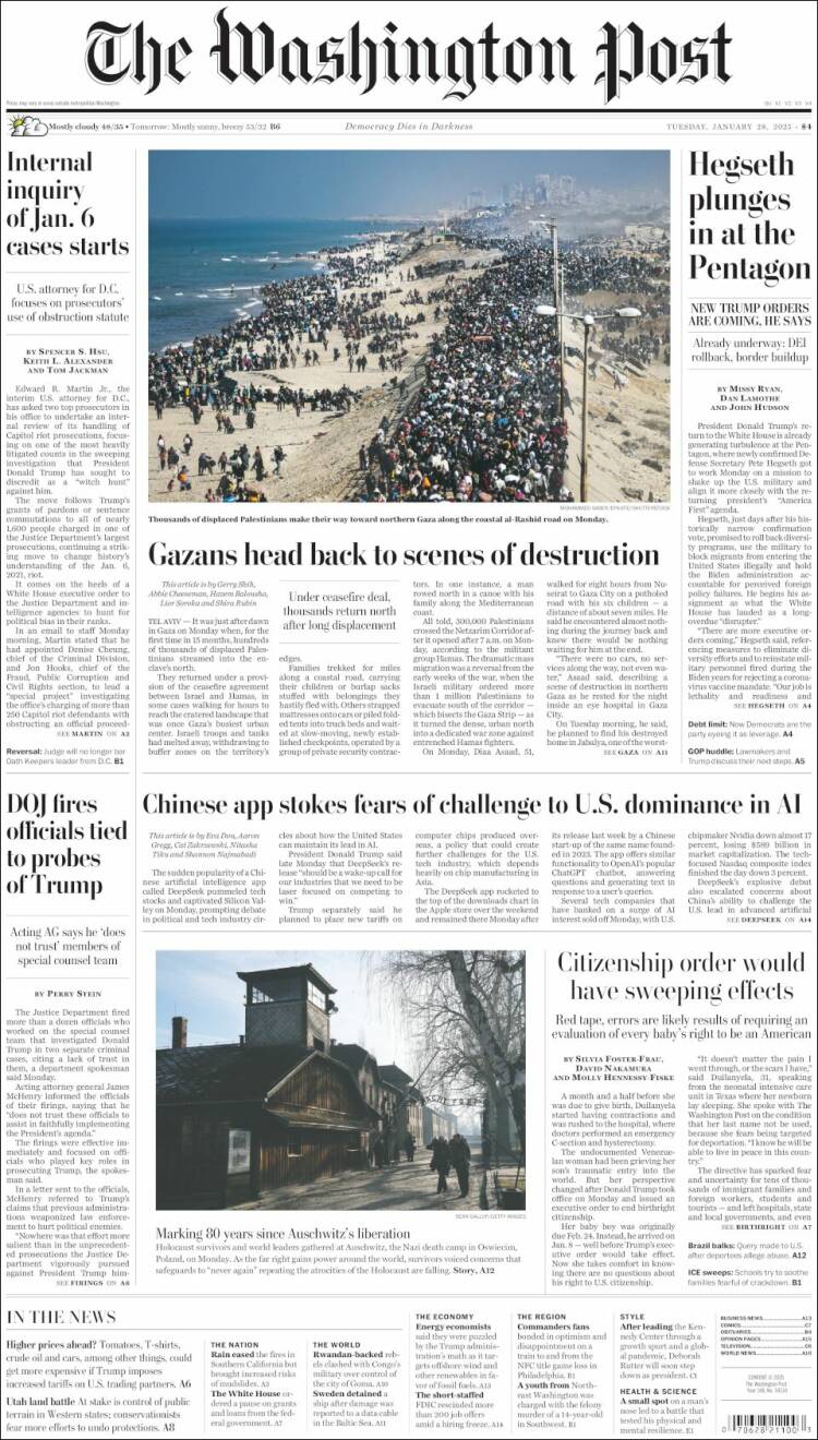 Portada de The Washington Post (USA)