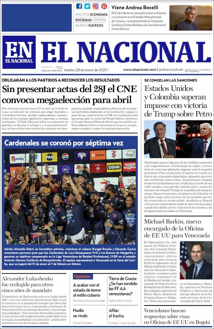 Portada de El Nacional (Venezuela)