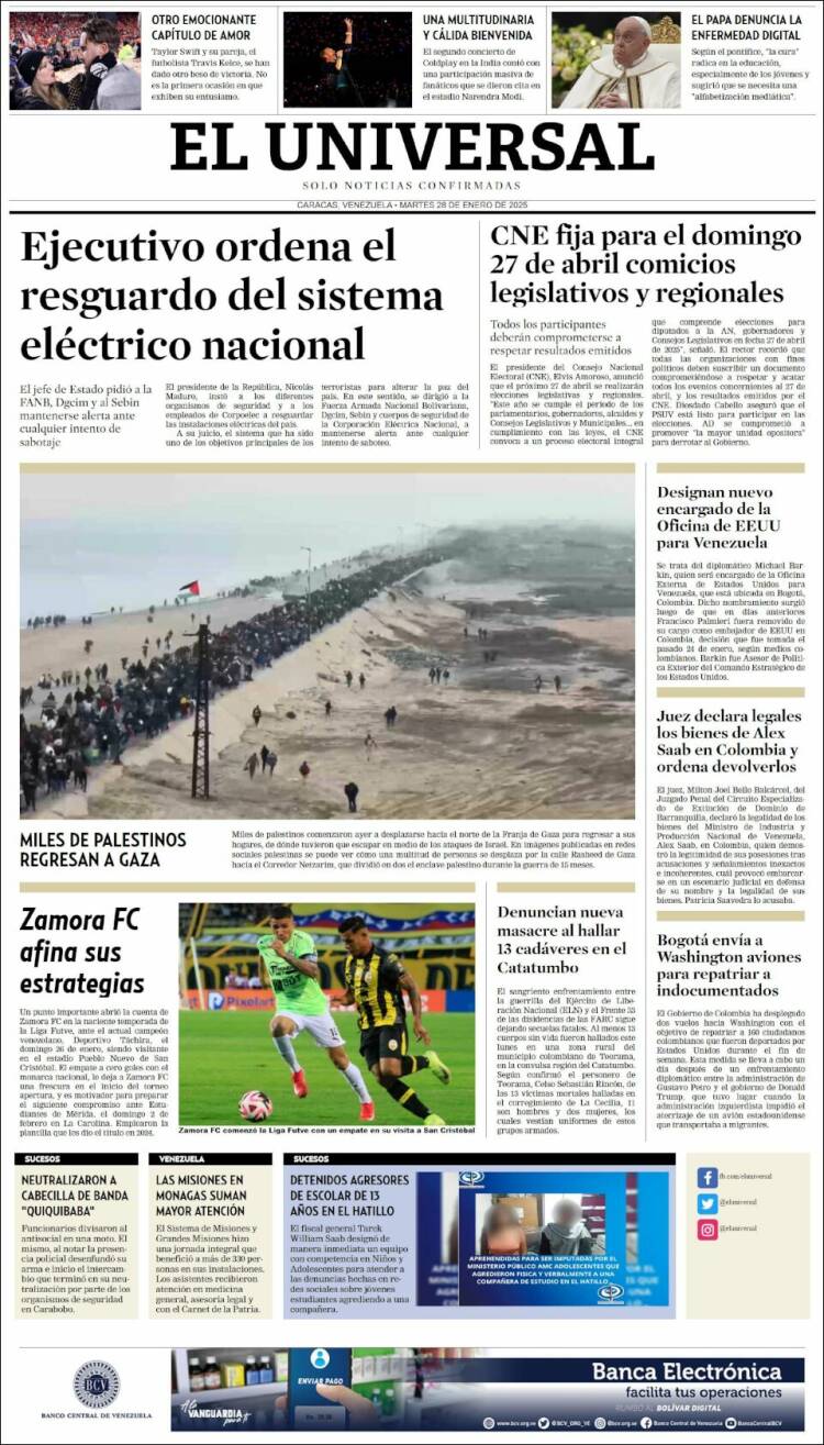 Portada de Universal (Venezuela)