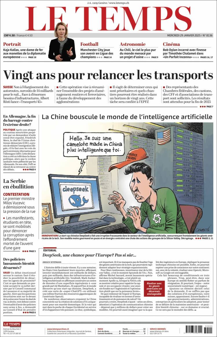 Portada de Le Matin (Suiza)