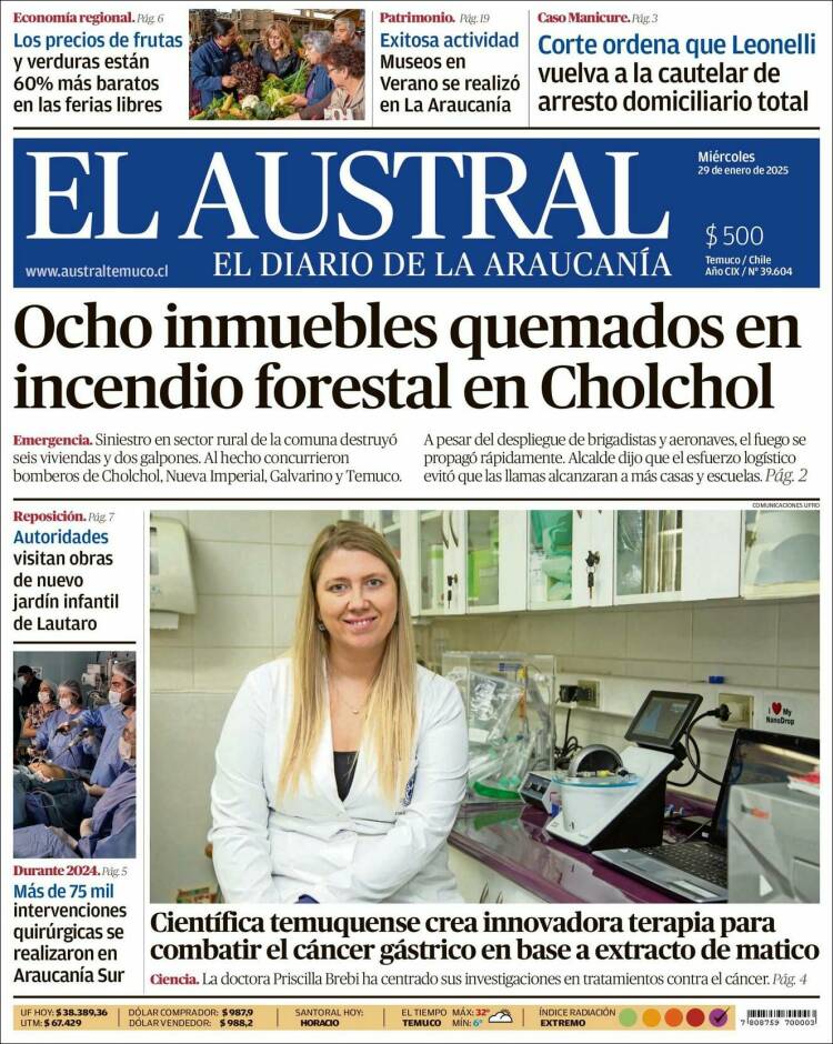 Portada de El Austral de Temuco (Chile)