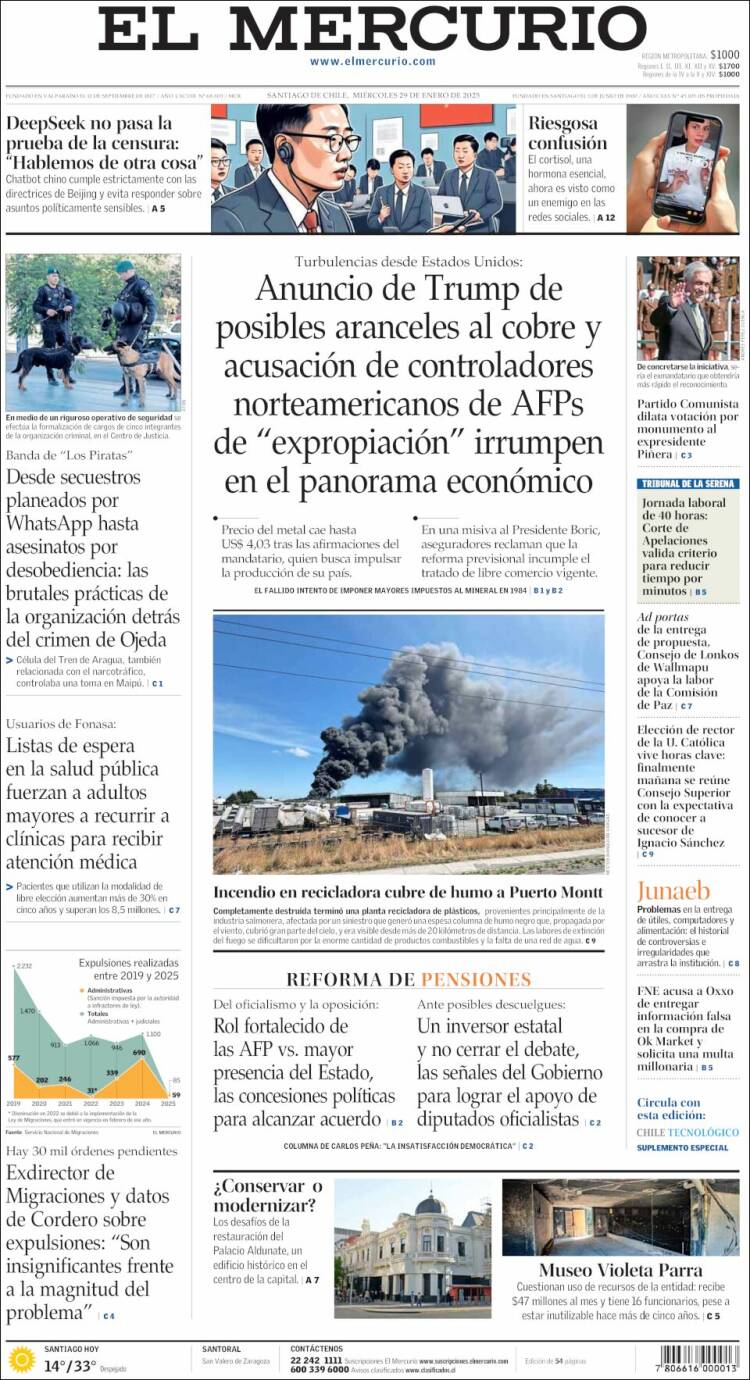 Portada de El Mercurio (Chile)