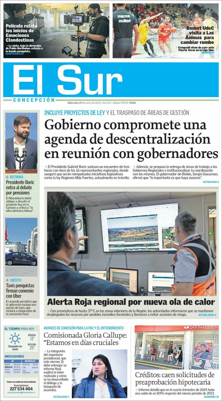 Portada de El Sur (Chile)