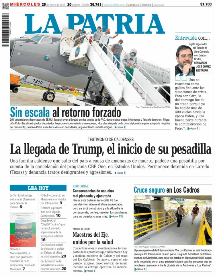 Portada de La Patria (Colombia)