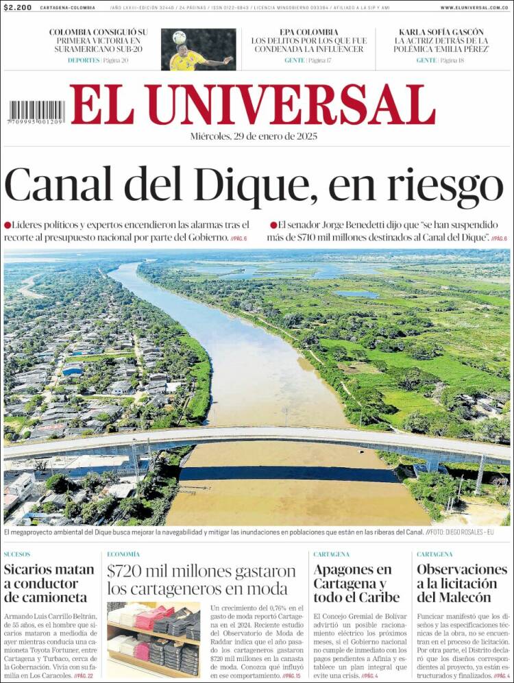 Portada de El Universal (Colombia)