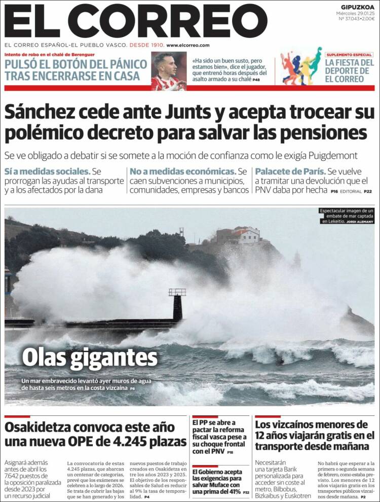 Portada de El Correo - Guipuzcoa (España)