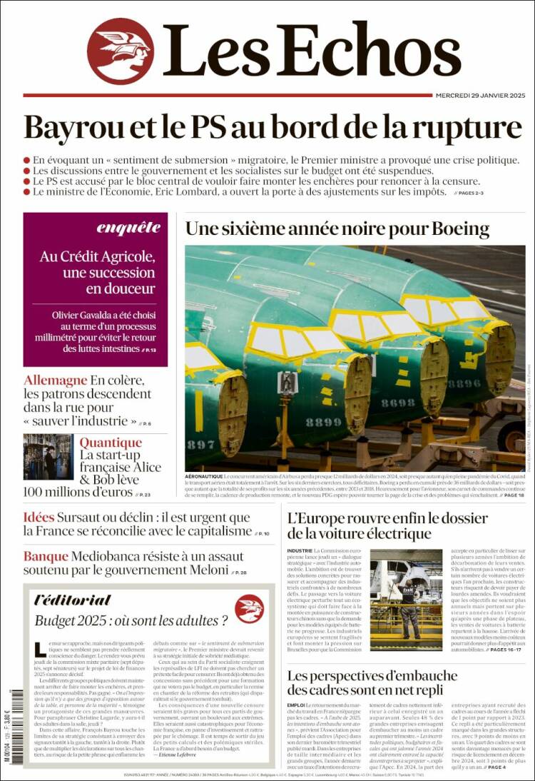 Portada de Les Echos (Francia)
