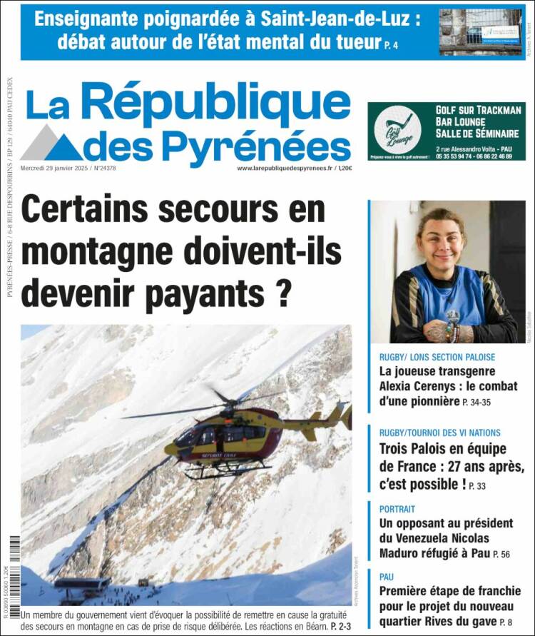 Portada de La République des Pyrénées (Francia)