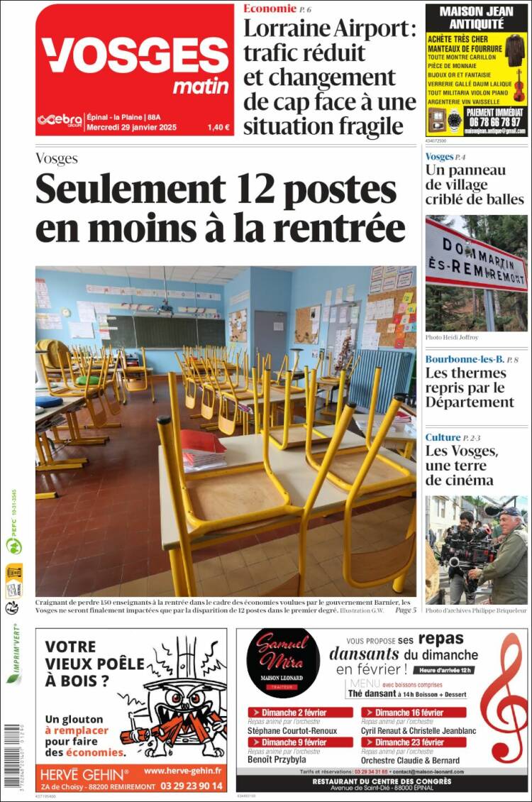 Portada de Vosges Matin (Francia)