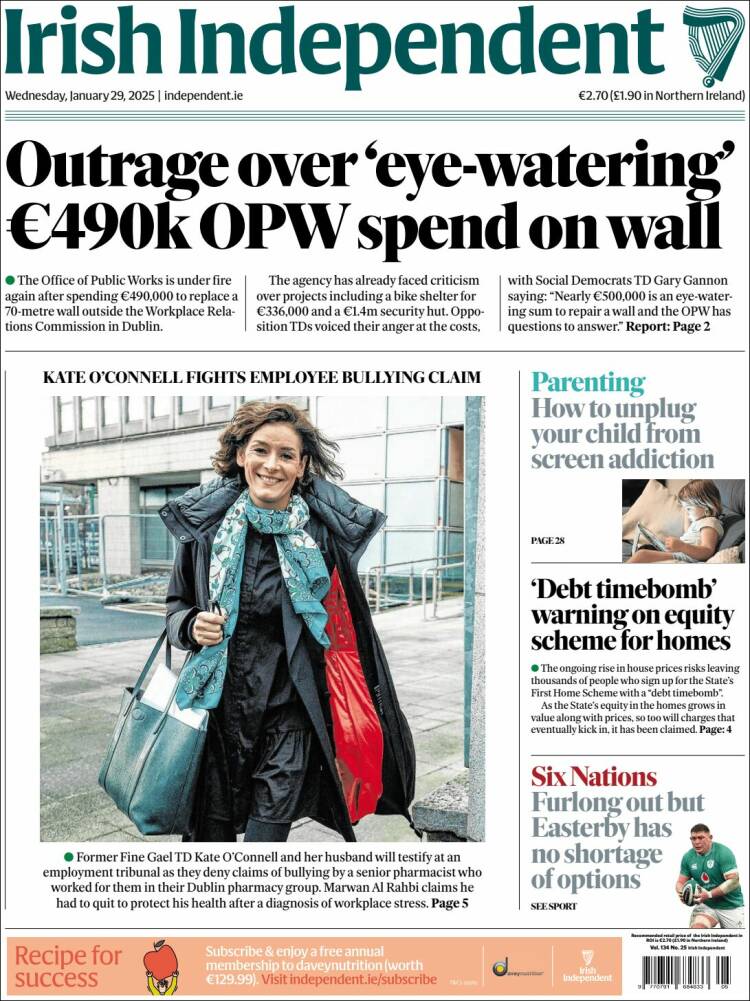 Portada de Irish Independent (Irlanda)