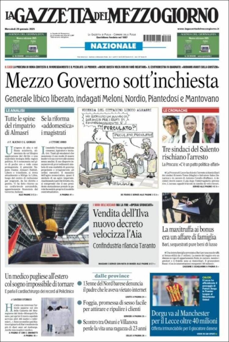 Portada de La Gazzetta del Mezzogiorno (Italia)